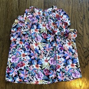 3/$10 Alex & Lili Floral Sleeveless Ruffle Pleated Lightweight Blouse